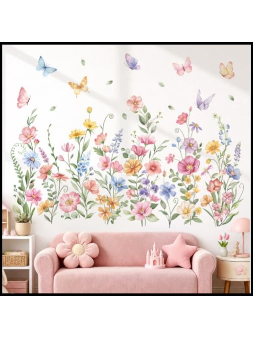 Watercolor Wildflower Butterfly Wall Decal Stickers Peel and Stick Removable